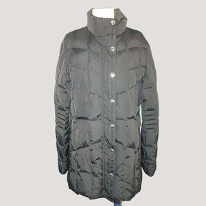 Brooks Brothers 346 Womens Black Quilted Down Puffer Jacket Size L Button Zip